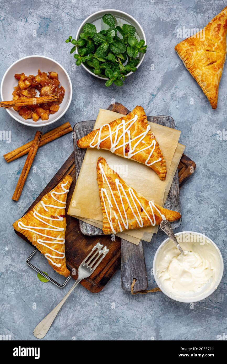 Apple turnovers with cottage cheese cream Stock Photo Alamy
