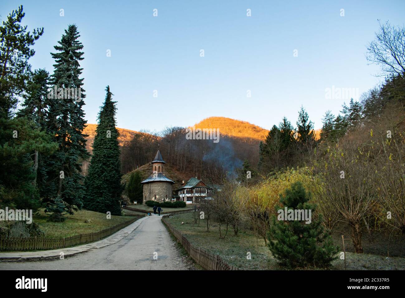 Beautiful church of Saint Arsenie Boca on a sunny autumn day in at Prislop Monastery, Romania Stock Photo