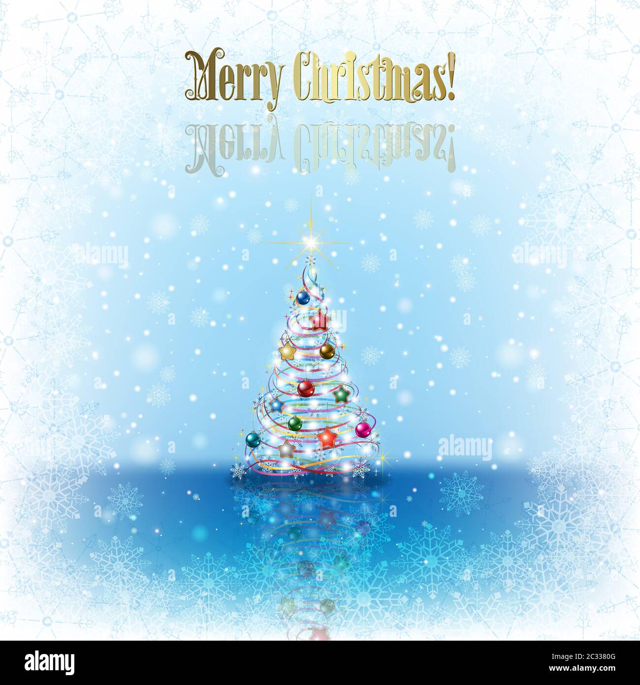 Abstract blue background with Christmas tree and snowflakes Stock Photo ...