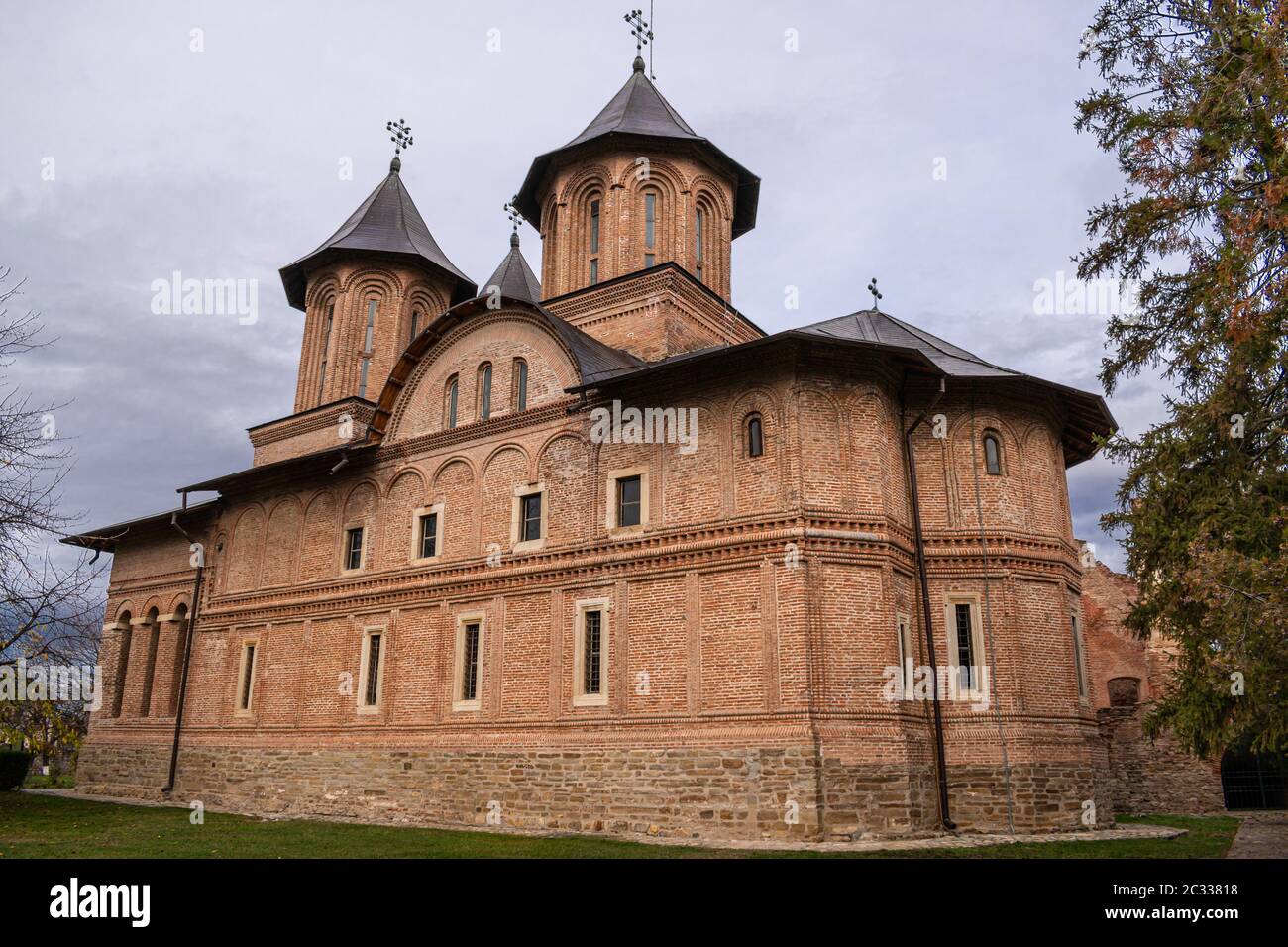 View of beautiful, old monastery on a cloudy autumn day Stock Photo