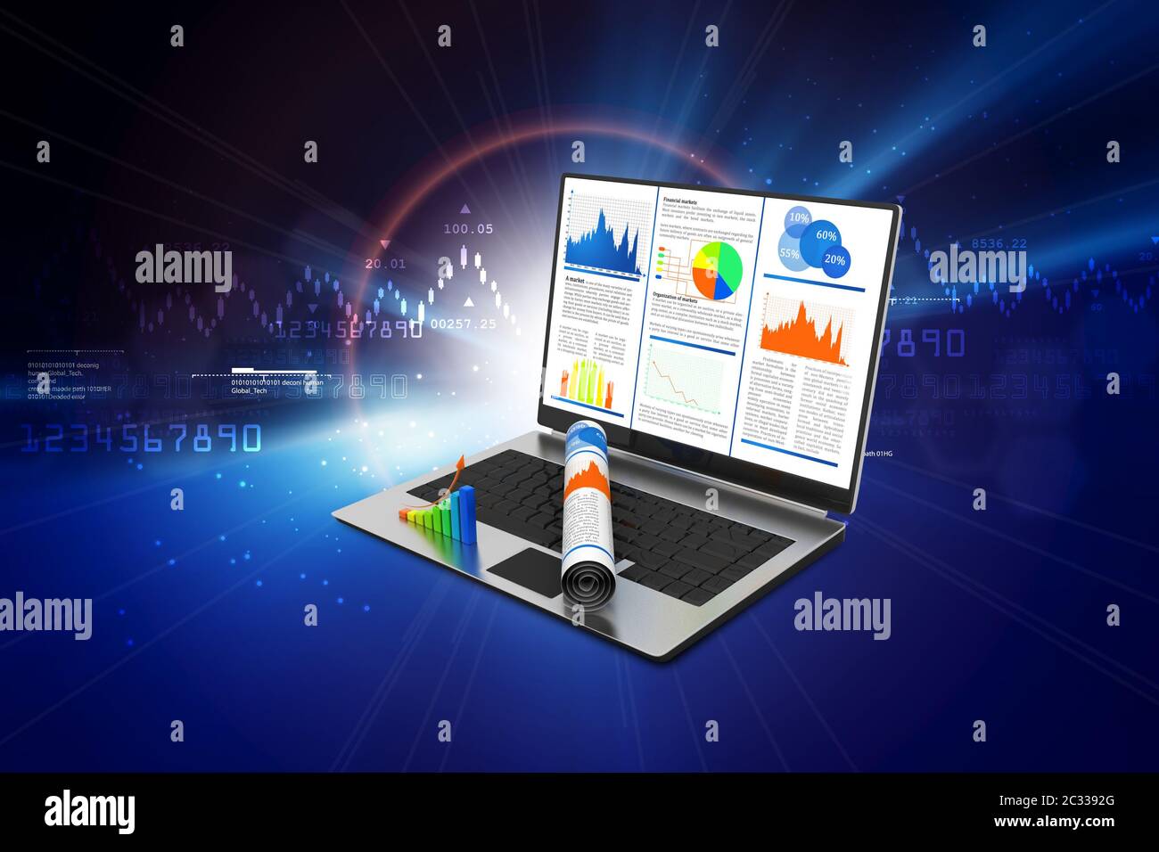 Laptop showing a financial report Stock Photo - Alamy