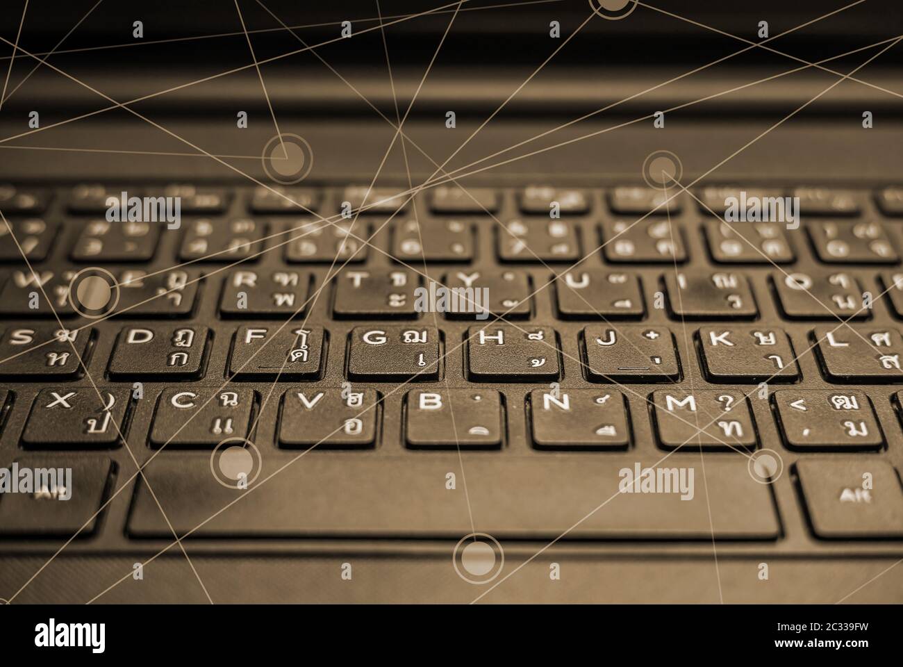 Technology and connecting concept, Keyboard on notebook computer ...