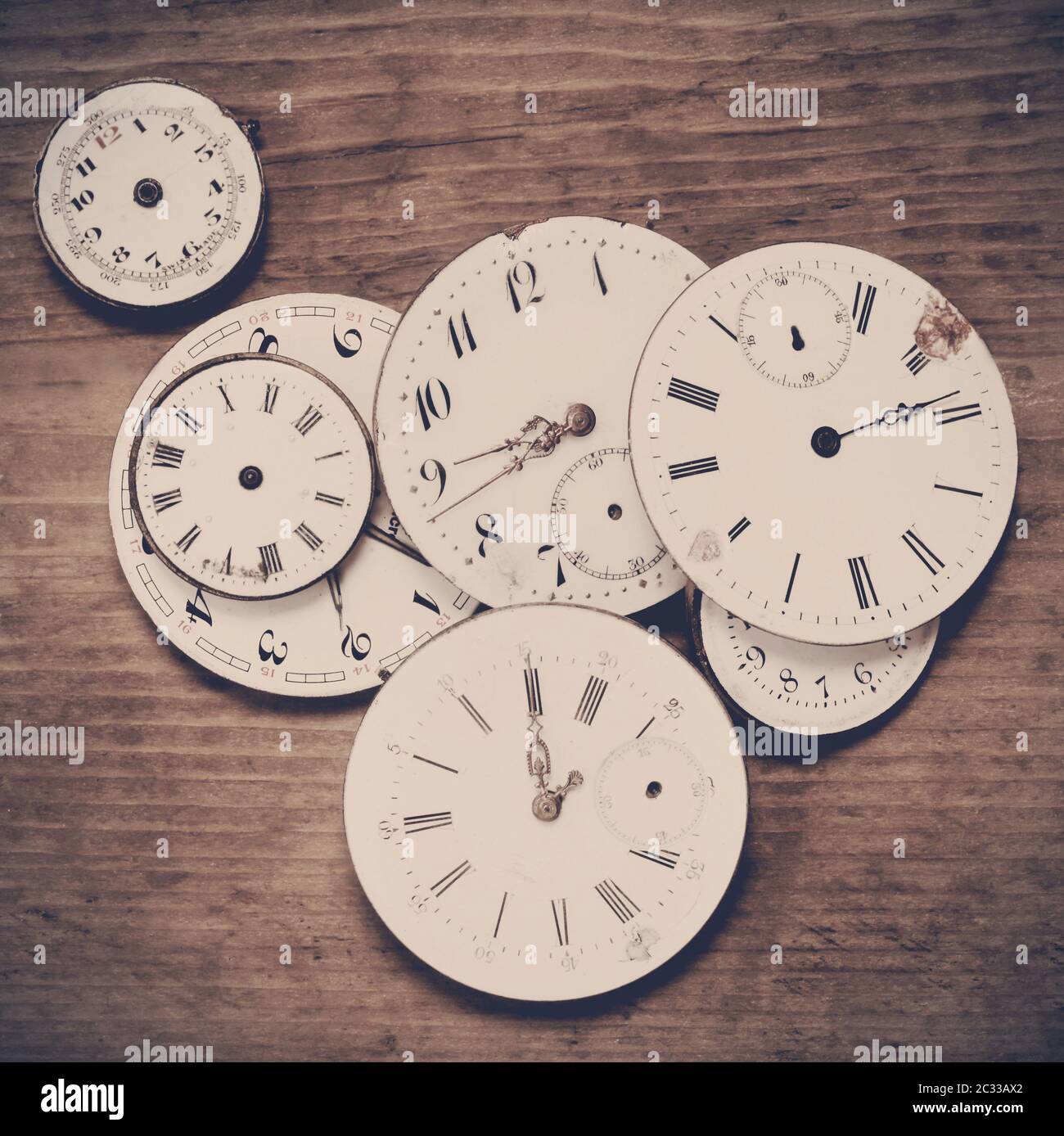 Mechanical Watches On A Wooden Background Stock Photo