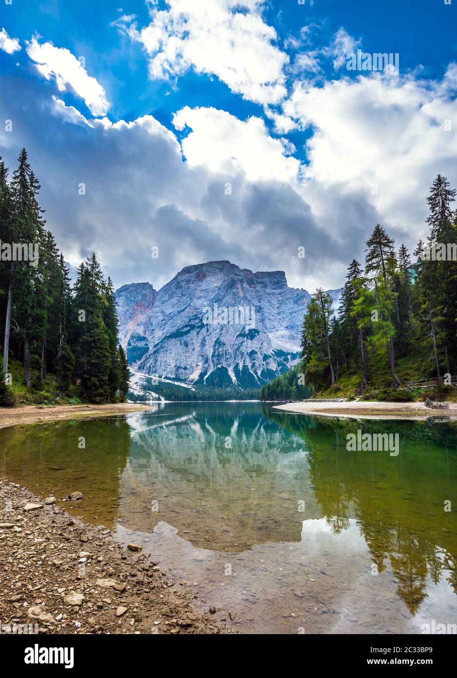 Travel to the  Lago di Braies Stock Photo