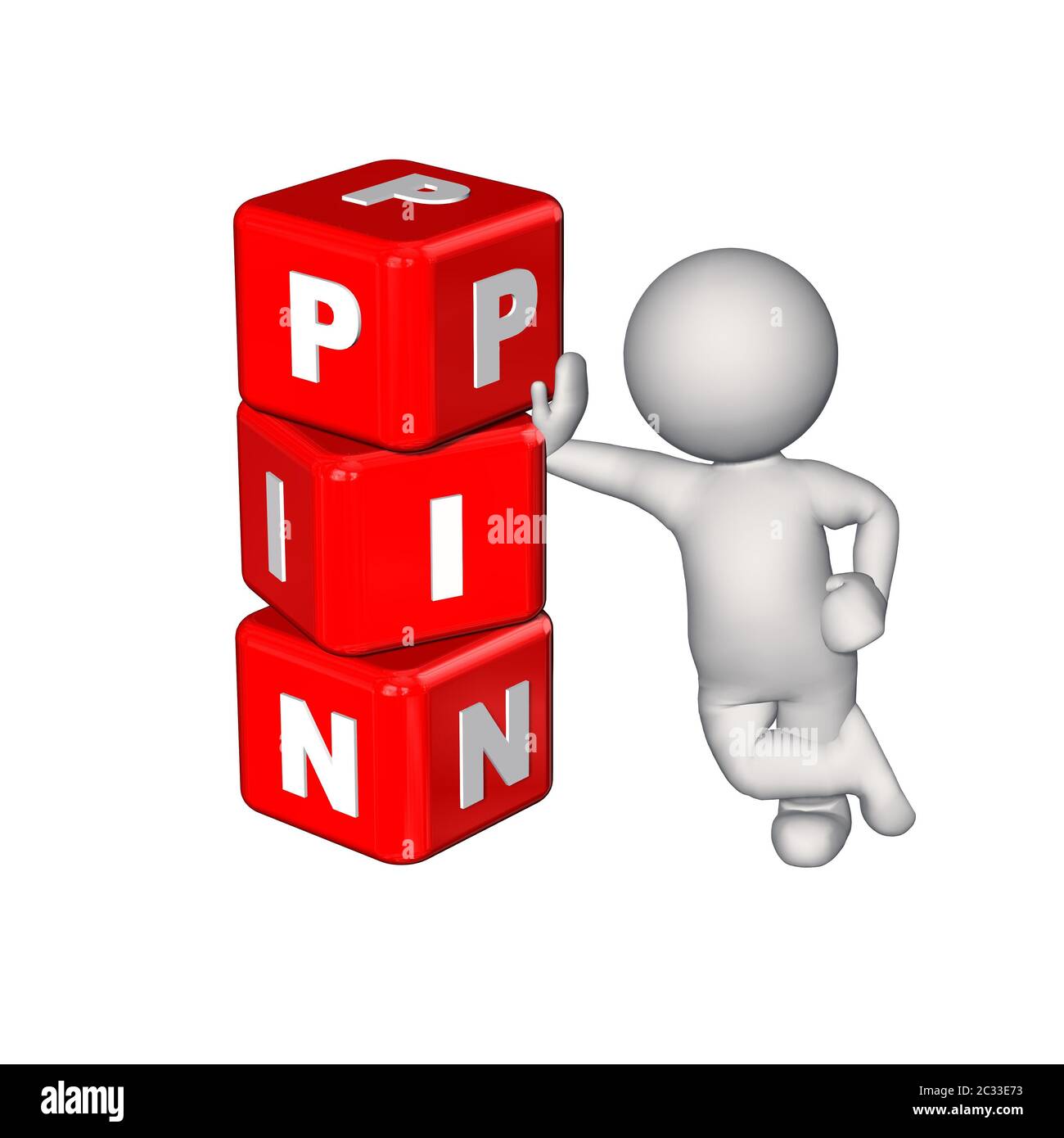 PIN signs represented on red cubes with 3D figure Stock Photo