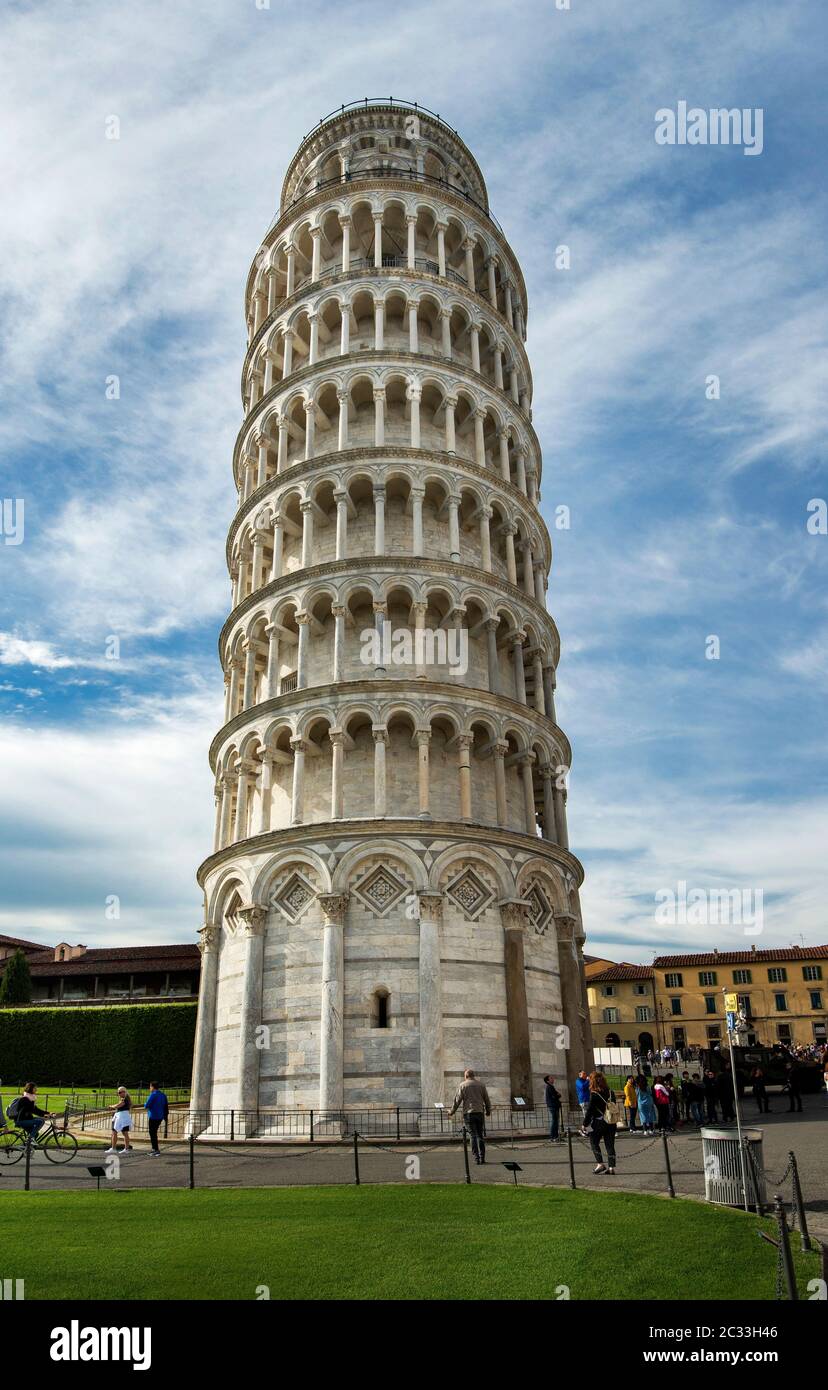 Leaning Tower of Pisa, Pisa, Tuscany, Italy. Leaning Tower of Pisa is one of the most remarkable architectural structures from medieval Europe. Stock Photo
