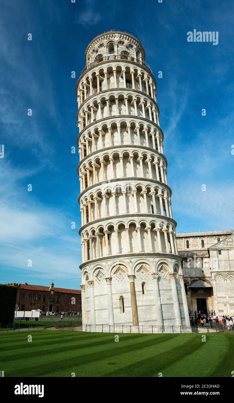 Leaning Tower of Pisa, Pisa, Tuscany, Italy. Leaning Tower of Pisa is one of the most remarkable architectural structures from medieval Europe. Stock Photo