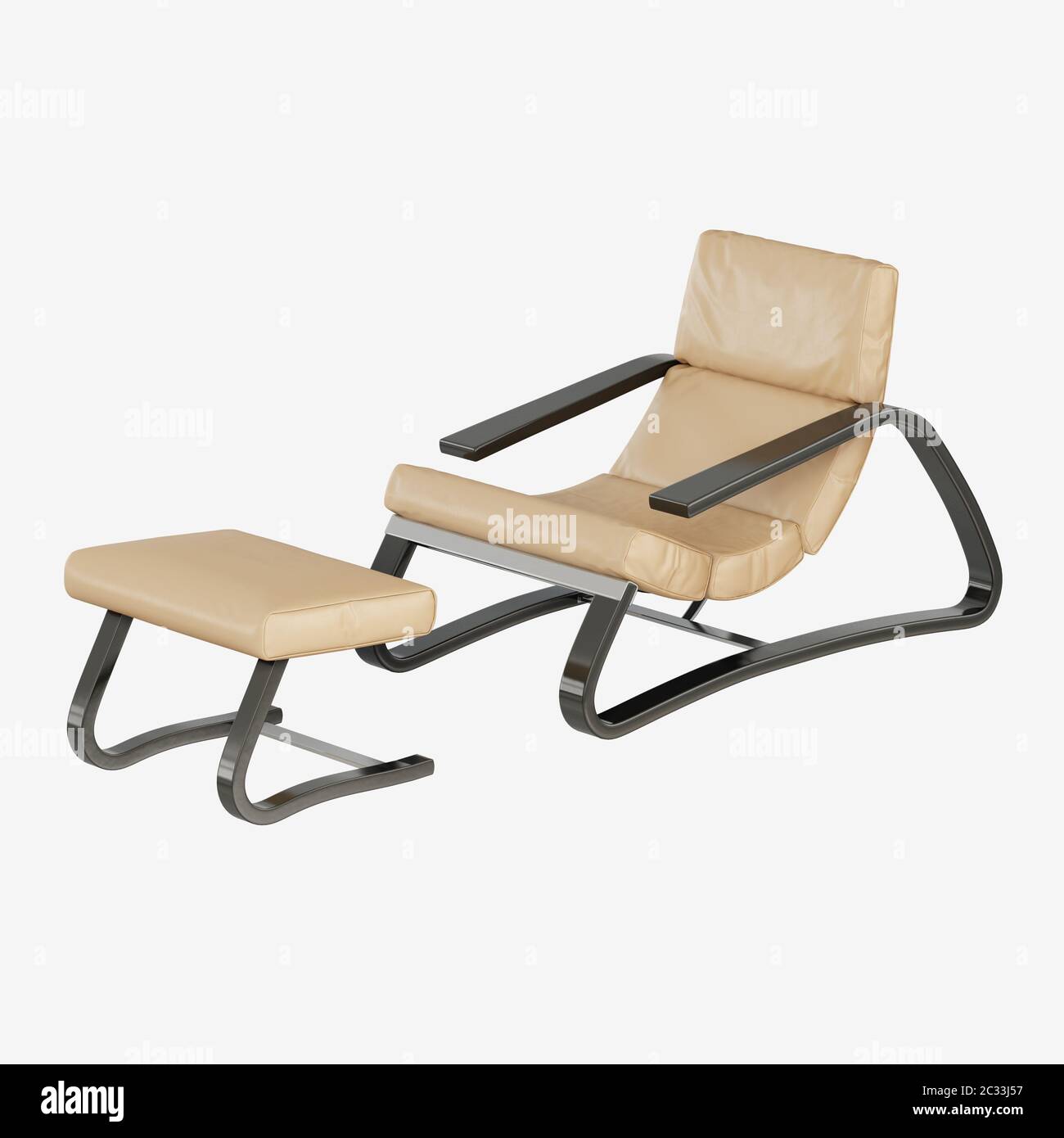 Lounger and stand for legs and leather on a white background 3d rendering Stock Photo