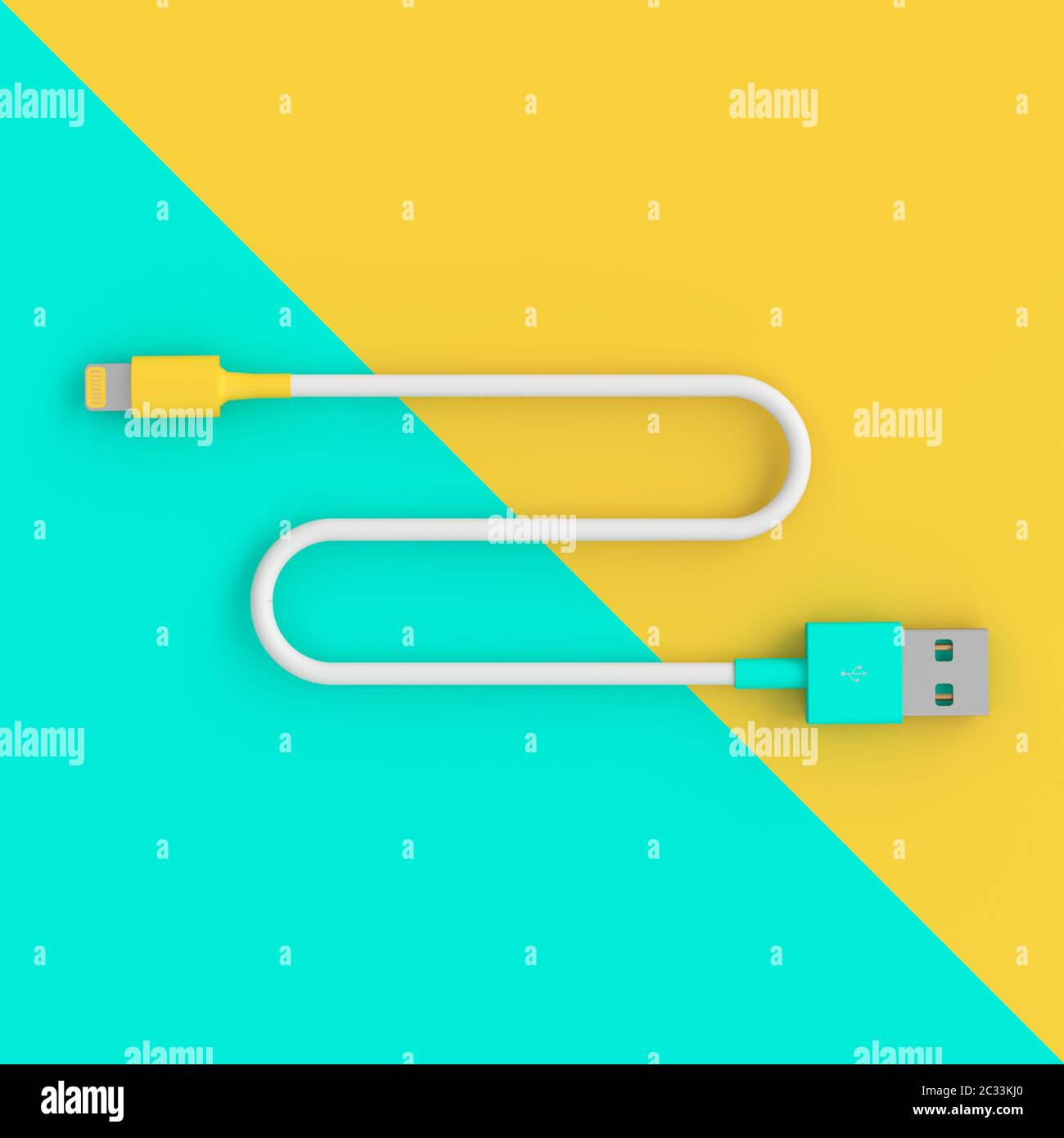 usb cable on two-color background in flatlay style. 3d render image ...