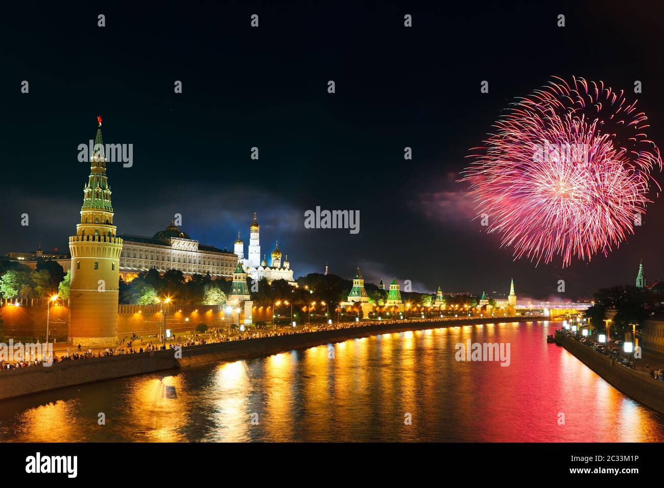 Fireworks over Moscow kremlin Stock Photo