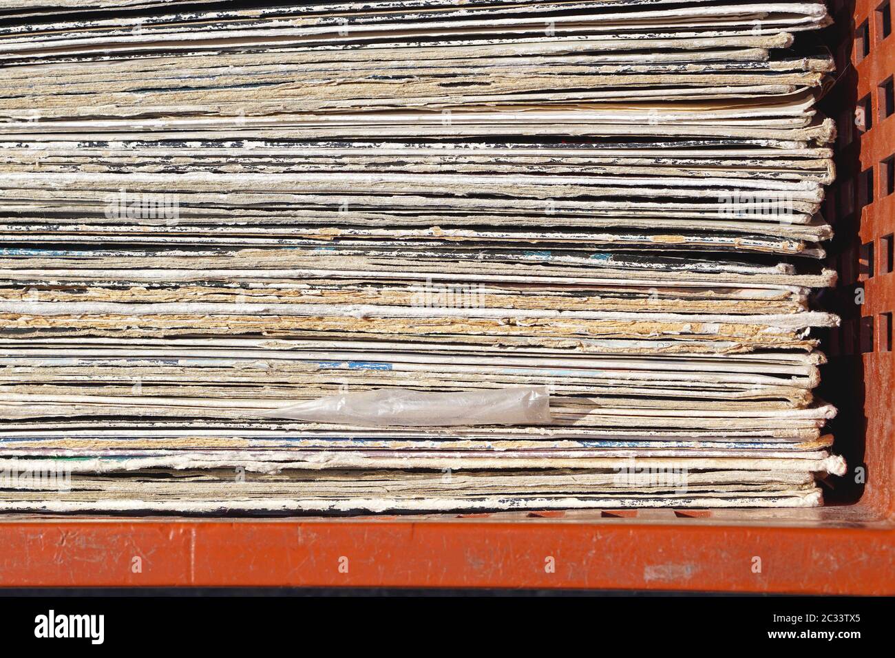Stacked second hand vinyl records in crate Stock Photo Alamy