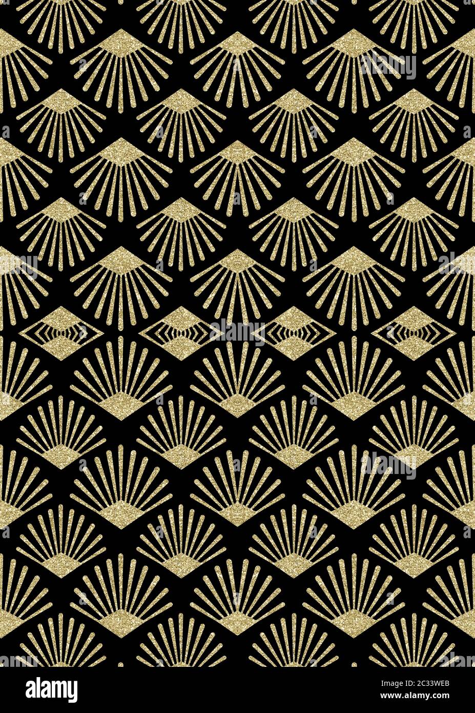 seamless pattern tile in an Art Deco like style with elegant gold effect on  black, elegant texture for fabric, gift wrapping paper, wallpaper, scrapbo  Stock Photo - Alamy