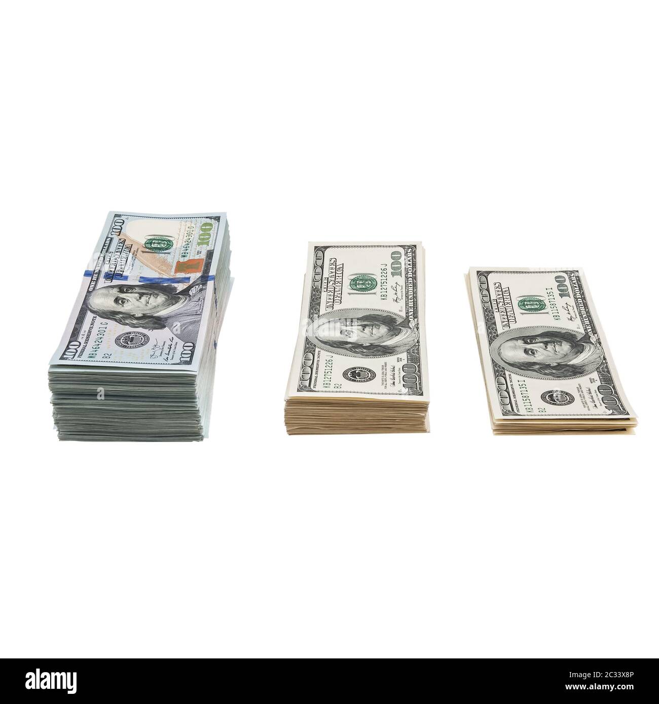 Bundle of US 100 dollars bank notes isolated on white background Stock Photo
