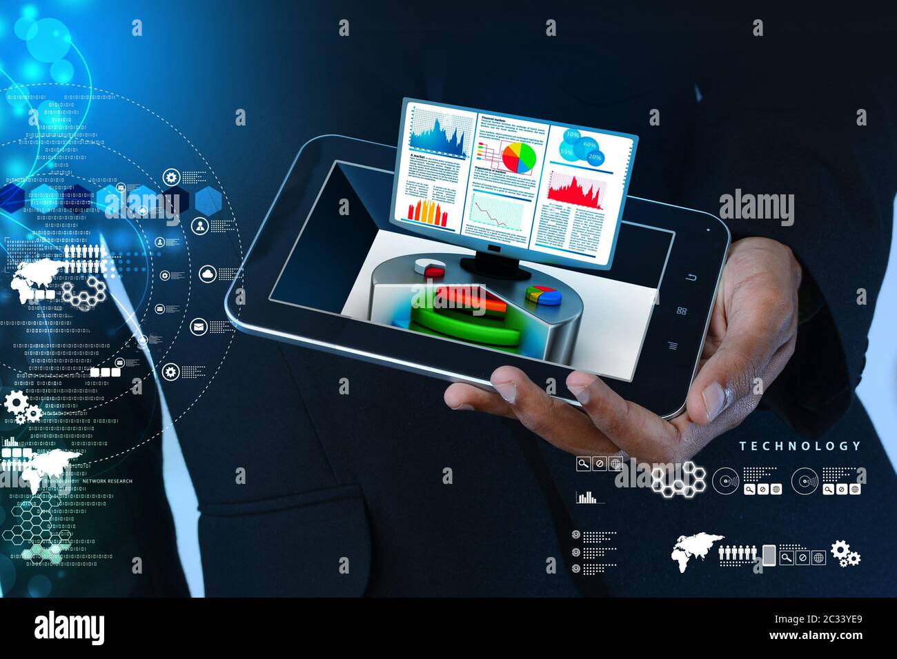 Smart hand showing stock chart showing the computer monitor Stock Photo ...