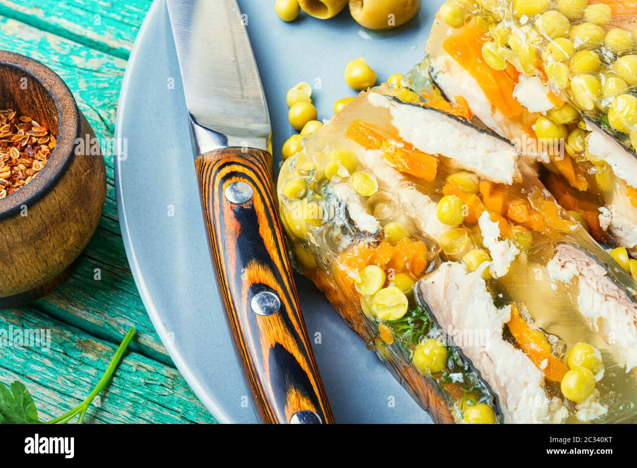 Jellied, cold dish of fish, filled with gelatinous broth.Russian food.Fish food Stock Photo Alamy