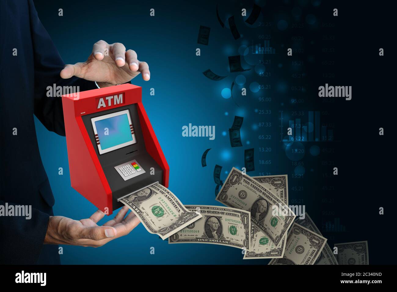 man hand showing teller machine Stock Photo - Alamy