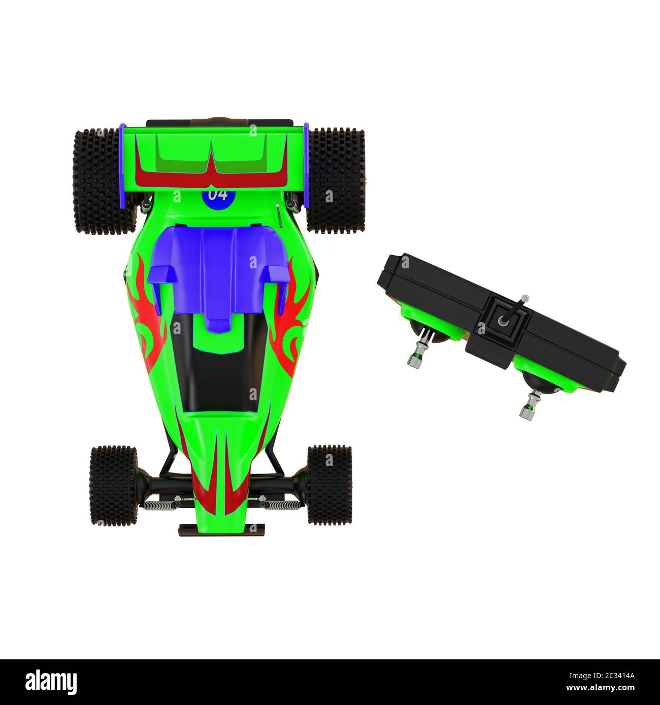 Racing car with remote control top view isolated background 3d