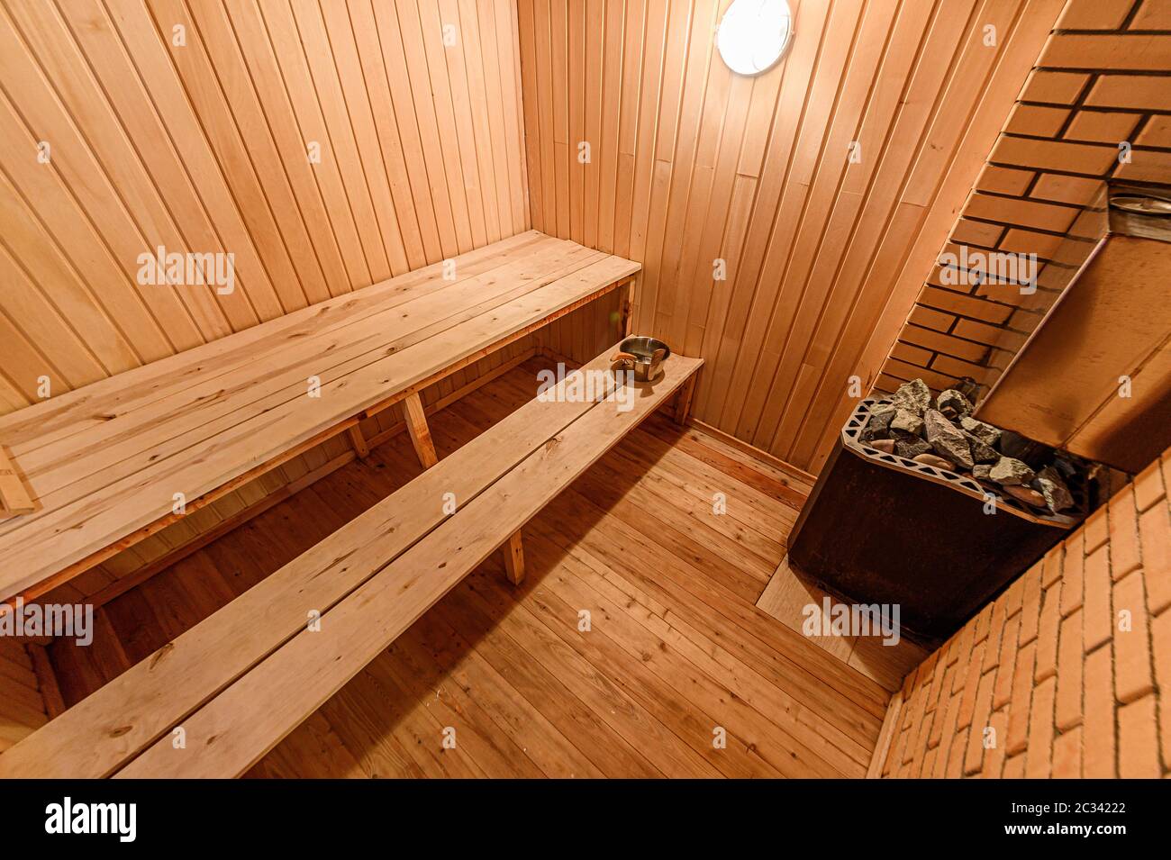 Russia, Moscow- November 15, 2019: interior room apartment modern bright cozy atmosphere. general cleaning, home decoration, bathhouse, sauna Stock Photo