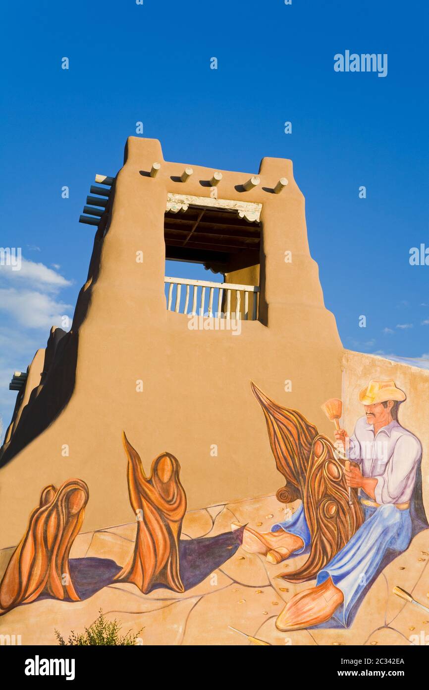 Mural by George Chacon on the Cabot Plaza,Taos,New Mexico,USA Stock Photo