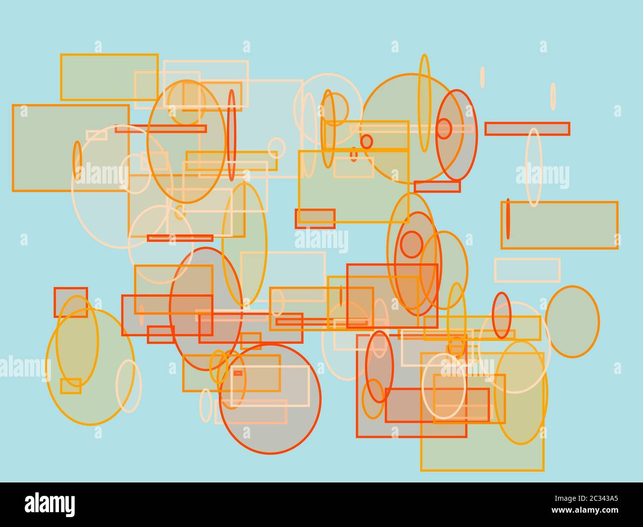 Abstract minimalist orange illustration with ellipses rectangles and ...