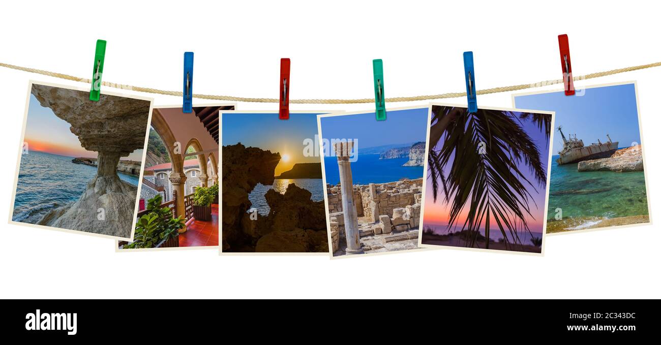 Cyprus images (my photos) on clothespins Stock Photo