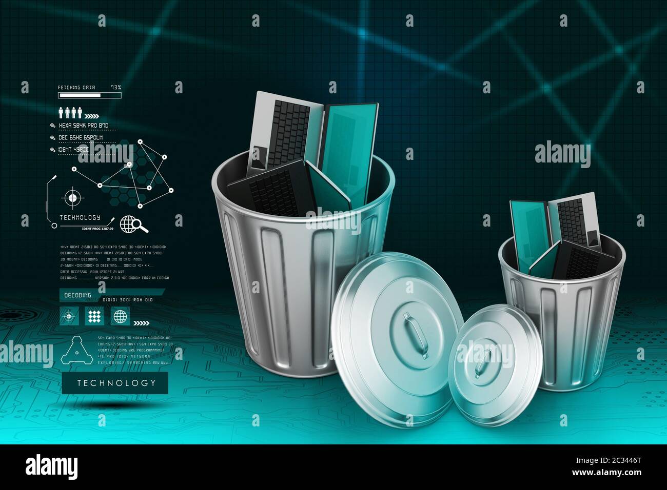 Laptop in trash bin Stock Photo - Alamy