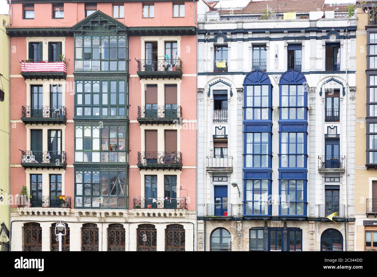 Typical facades of residential homes in Bilbao, Spain Stock Photo Alamy