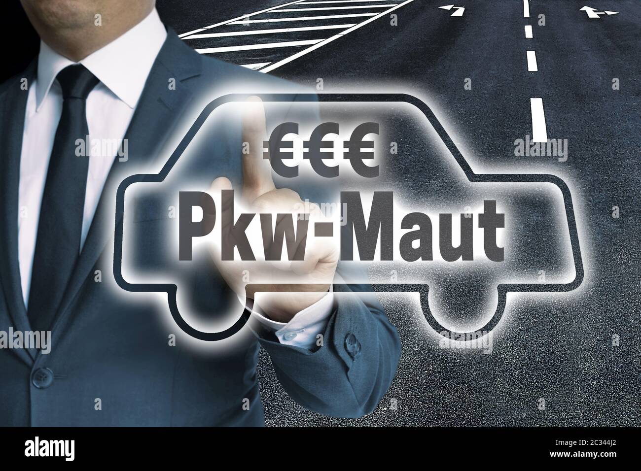 PKW-Maut (in german toll) car touchscreen man operated concept. Stock Photo