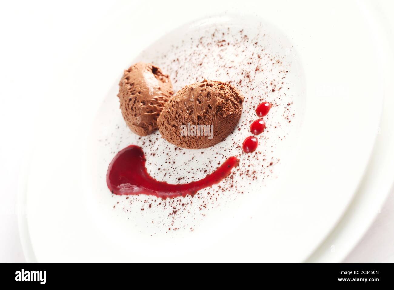 Chocolate Mousse With Fruit Sauce Stock Photo
