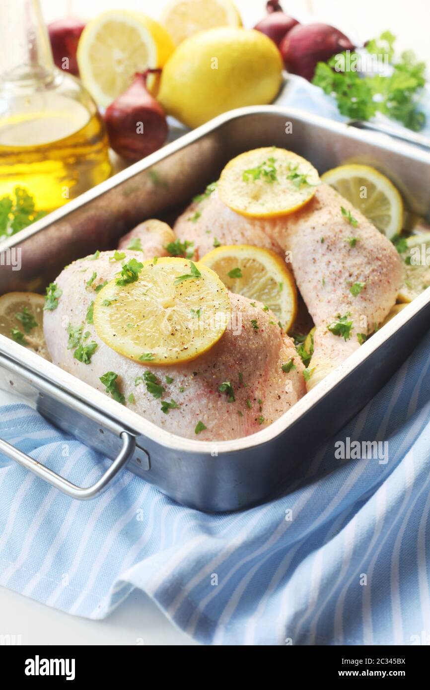 Marinated Chicken Legs In An Oven Dish Stock Photo Alamy