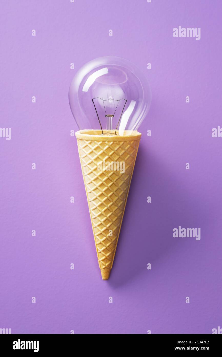 Classic light bulb in ice cream cone. Top view Stock Photo Alamy