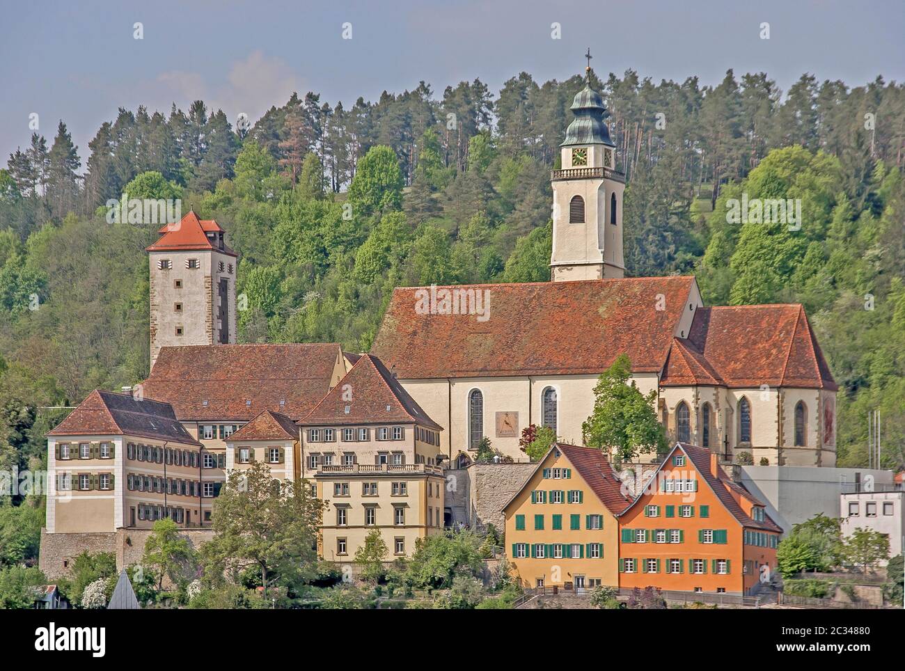 Horb am Neckar with rogue tower and Holy Cross collegiate church Stock Photo