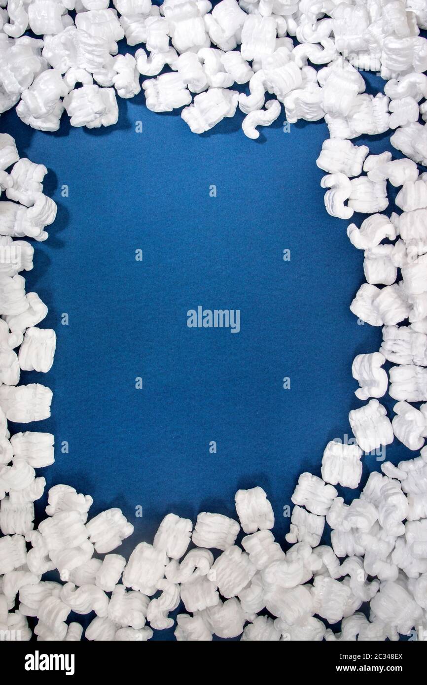 Polystyrene or white styrofoam packing pieces used for minimize bumps ...