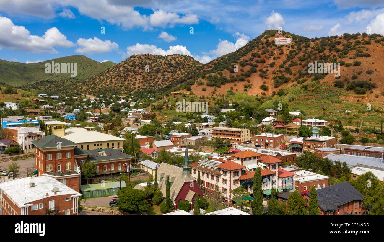 Also called Copper City Bisbee Arizona is seen here from an aerial perspective Stock Photo