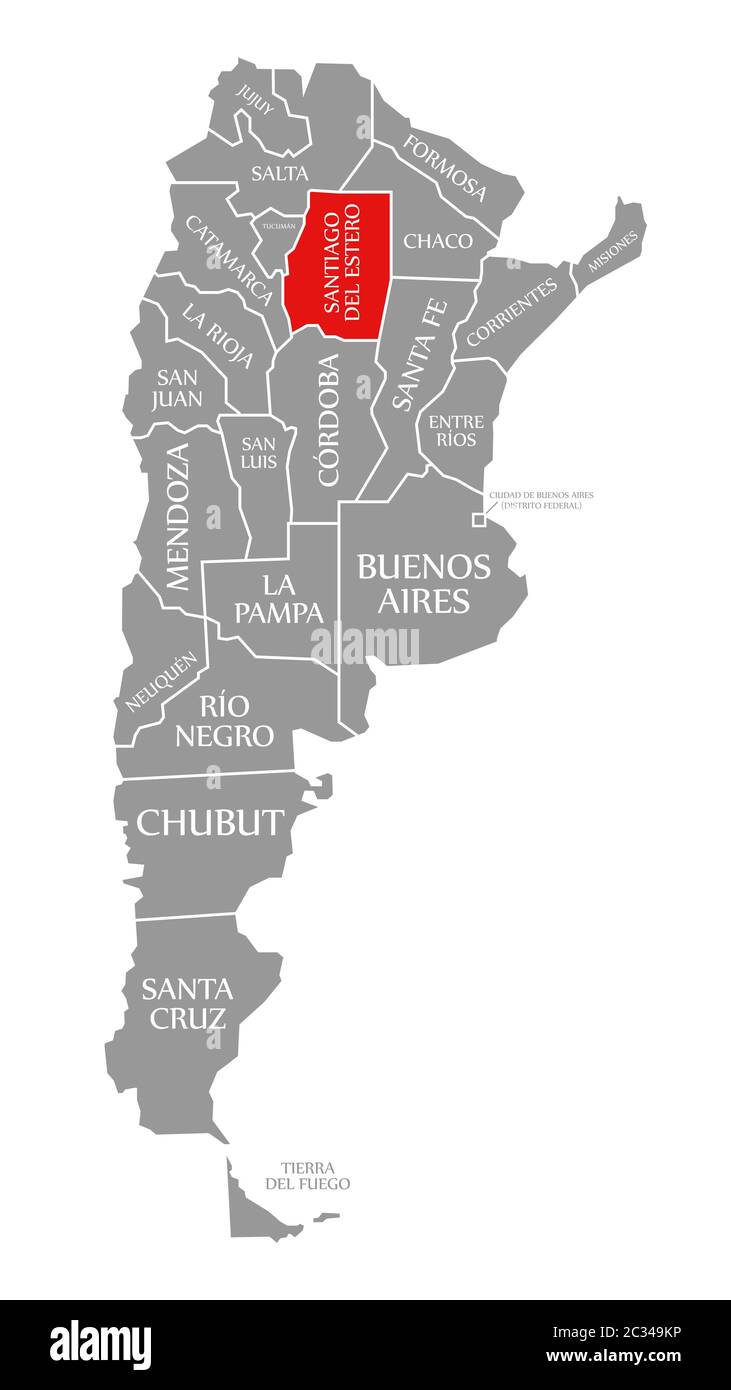 Santiago del Estero red highlighted in map of Argentina Stock Photo