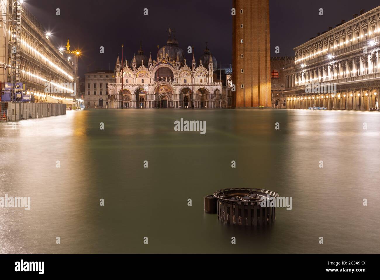 Flooding, Acqua Alta, on St. MarkÂ´s Square, Venice, on November 12, 2019 Stock Photo