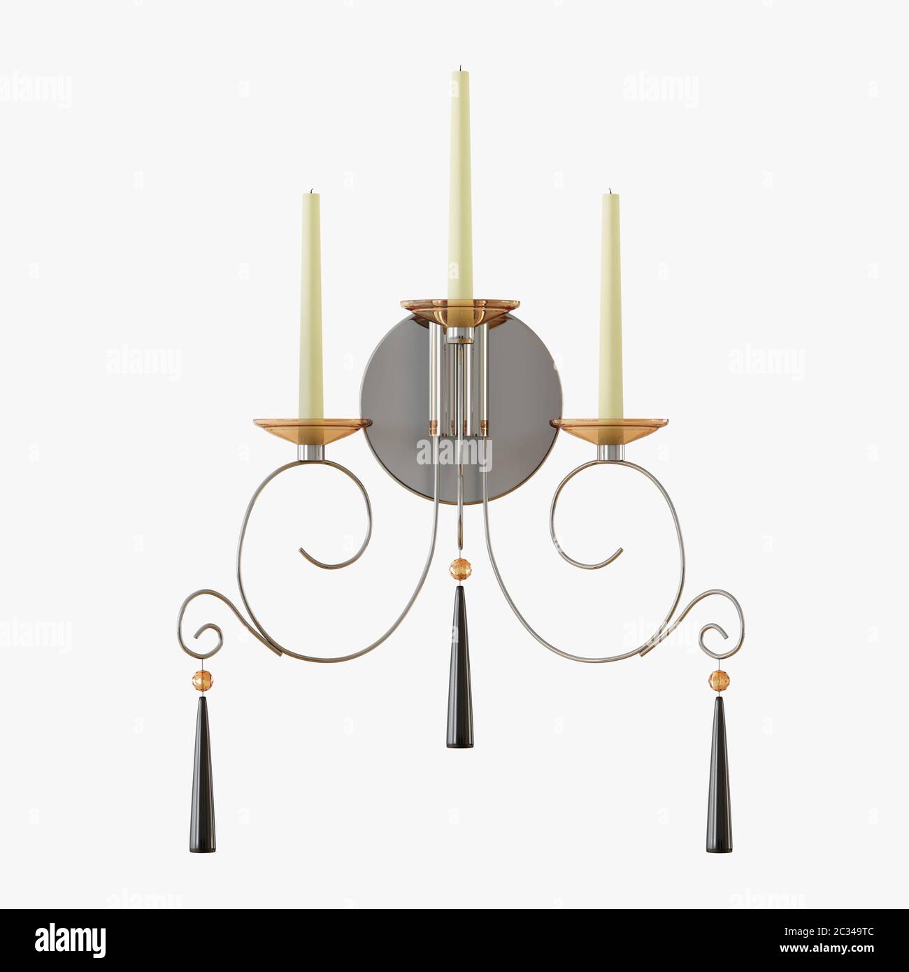 Modern lamp with three candles on a white background Stock Photo
