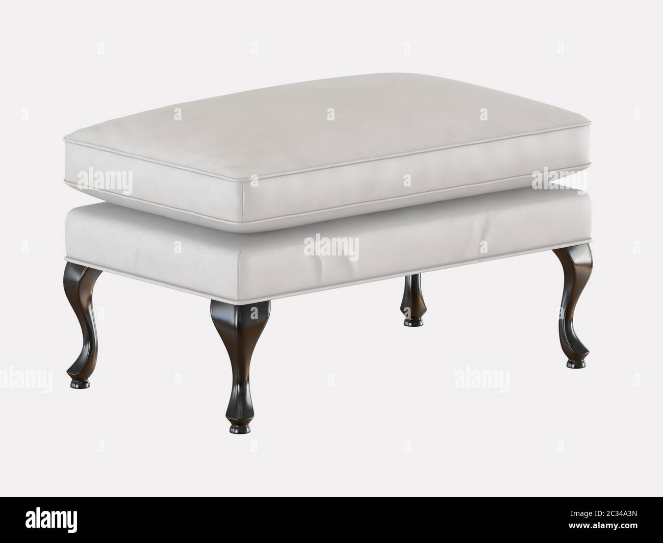 White leather pouf with black legs on a white background 3d rendering