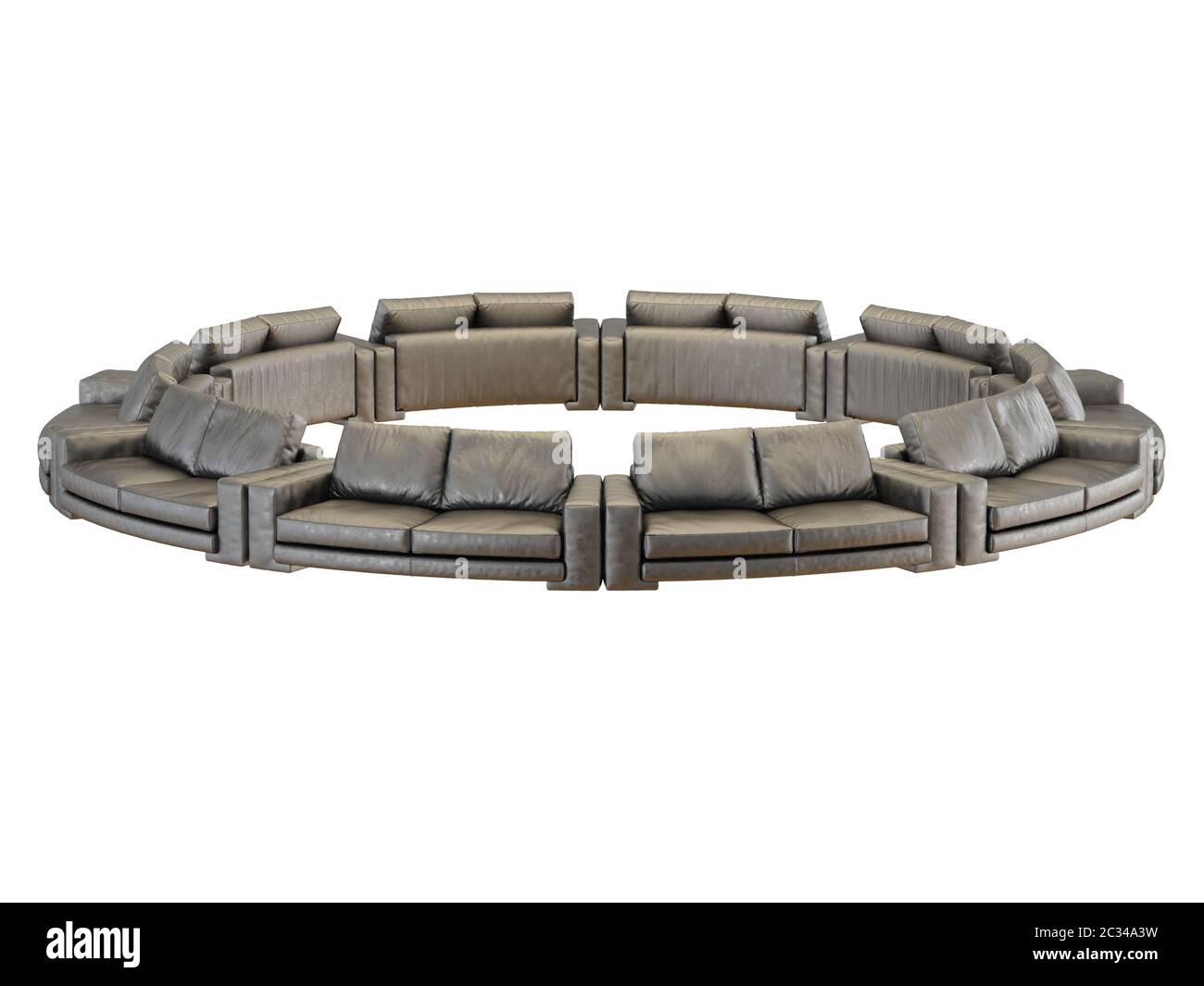 Leather brown sofas arranged in a circle on a white background Stock Photo