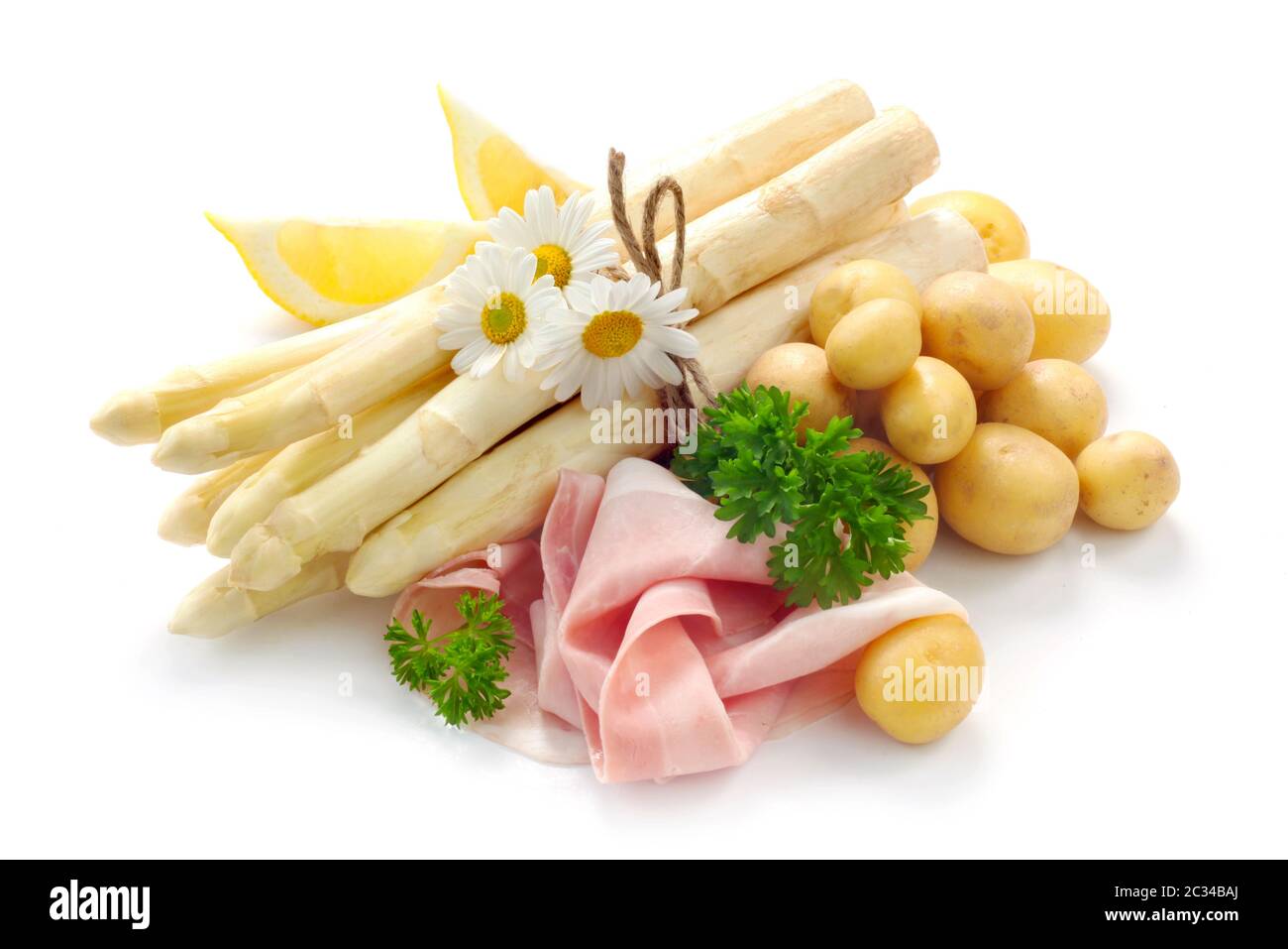 Asparagus With Various Ingredients Isolated On White Stock Photo