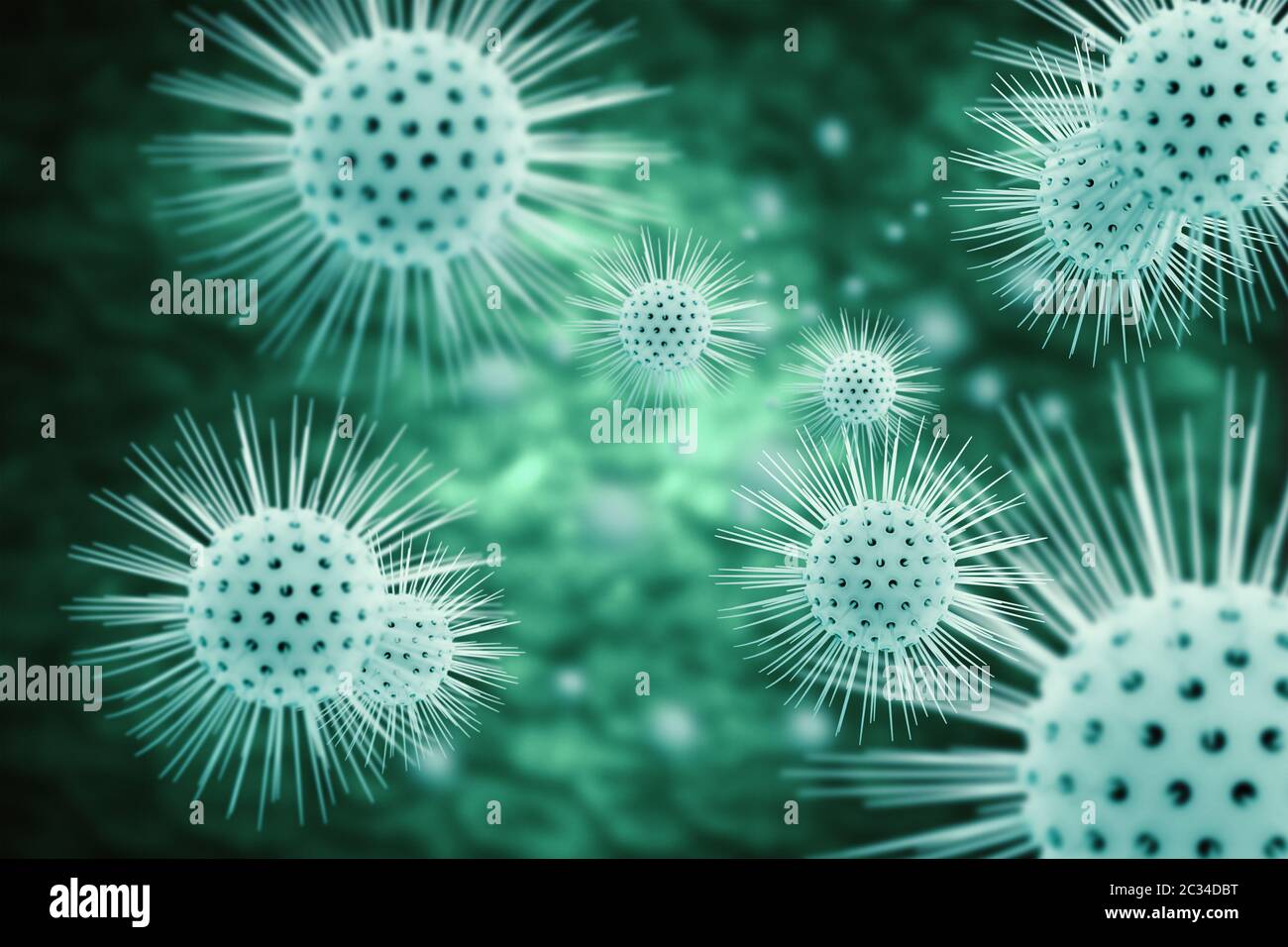 3d illustration viral infection causing chronic disease. Corona virus,hepatitis viruses, influenza v Stock Photo