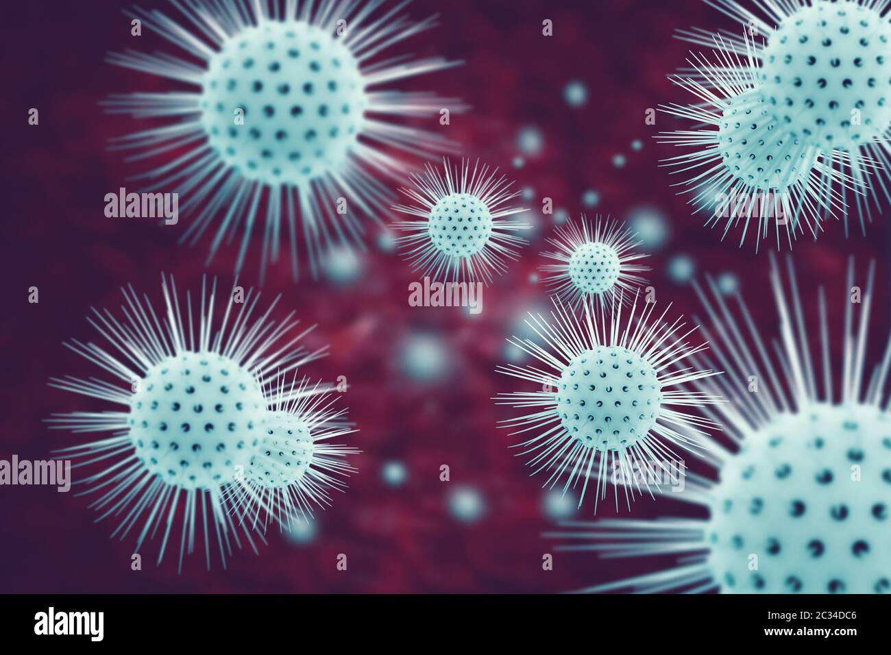 3d illustration viral infection causing chronic disease. Corona virus,hepatitis viruses, influenza v Stock Photo