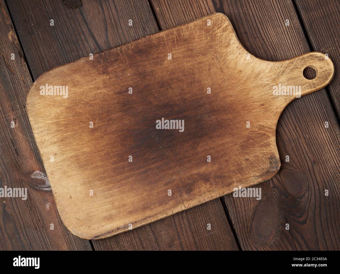 old empty wooden rectangular cutting board, top view, brown wooden ...