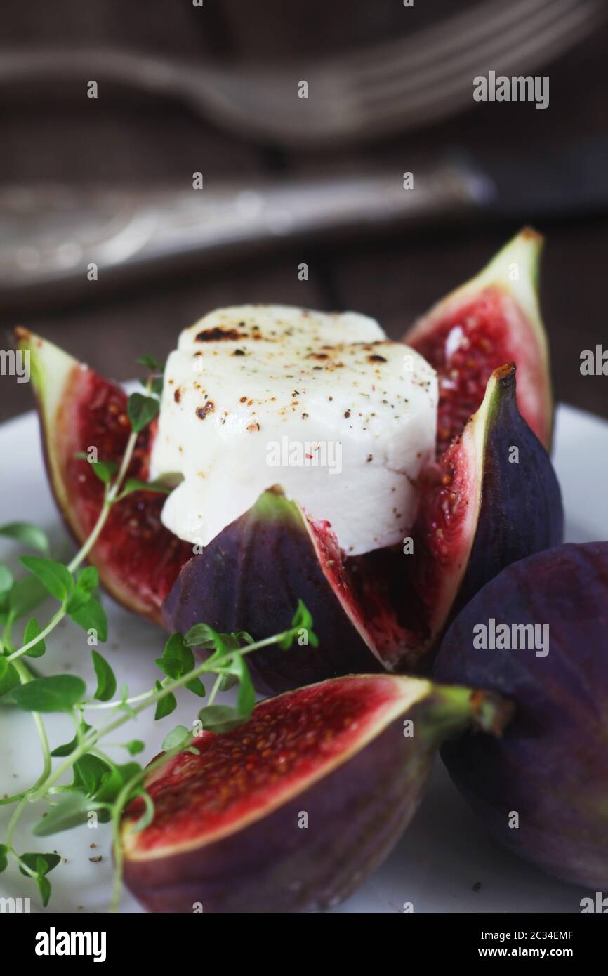 Appetizer With Figs And Goat Cheese Stock Photo