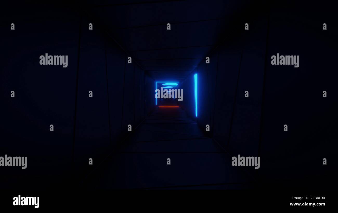 highly abstract design tunnel corridor with glowing light patterns 3d ...