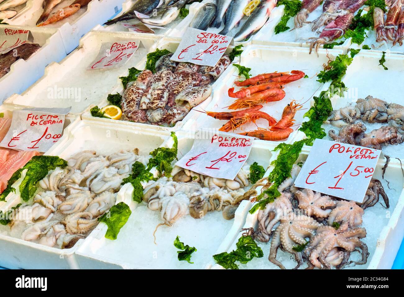 Fresh seafood for sale at a market in Naples, Italy Stock Photo Alamy