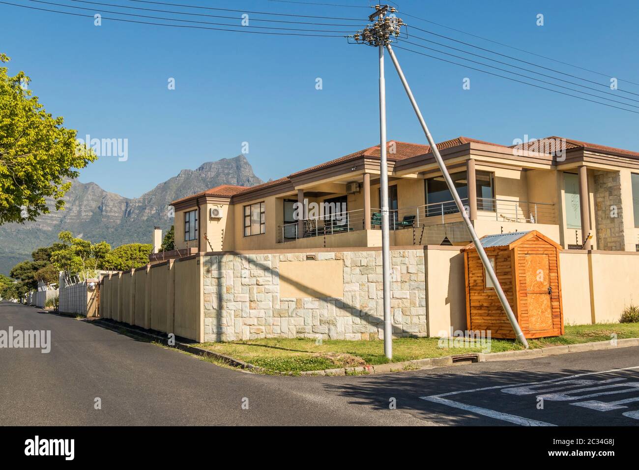 House with fences with Table Mountain view in the idyllic Claremont in Cape Town, South Africa. Stock Photo