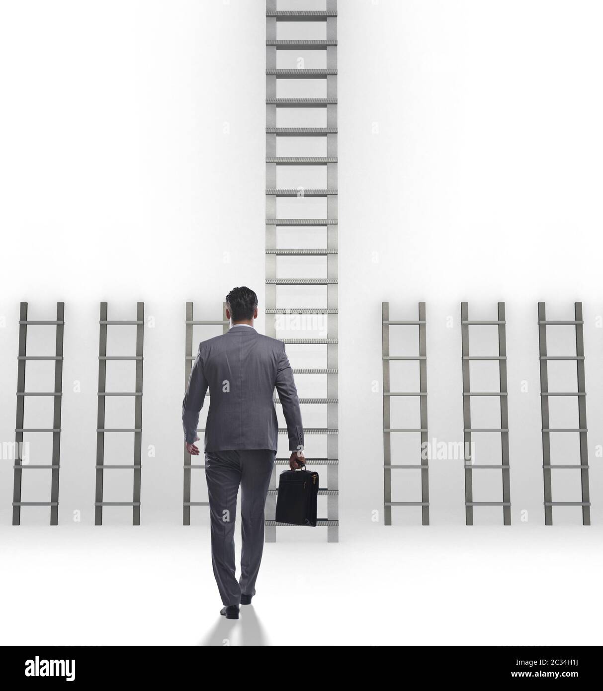 Businessman climbing career ladder in business success concept Stock ...