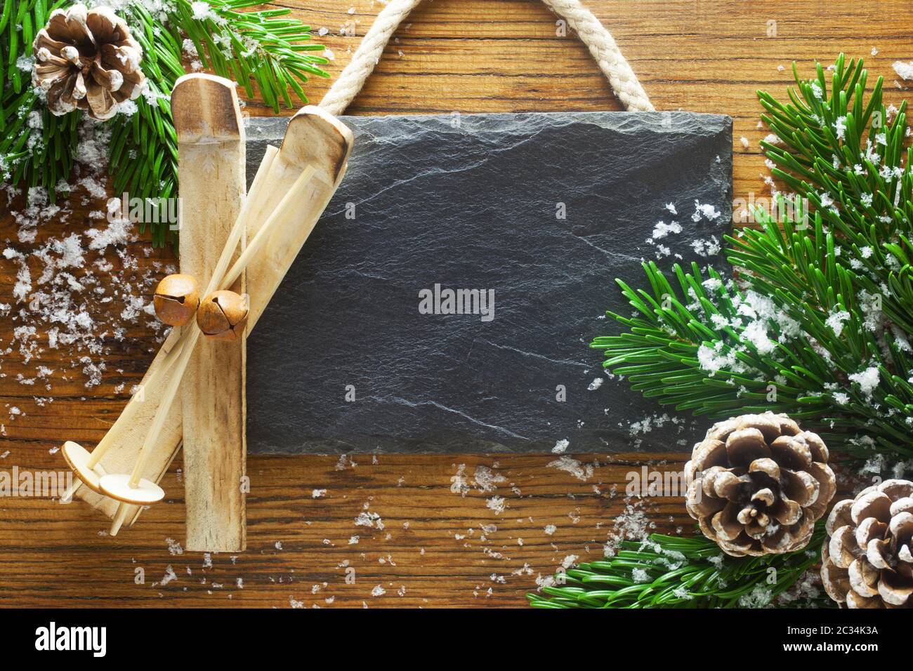 Winter Background With A Blank Slate Stock Photo
