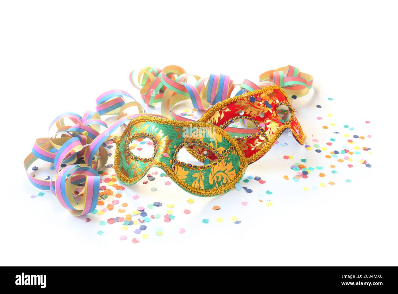 Masks and Party Streamers Isolated On White Stock Photo Alamy